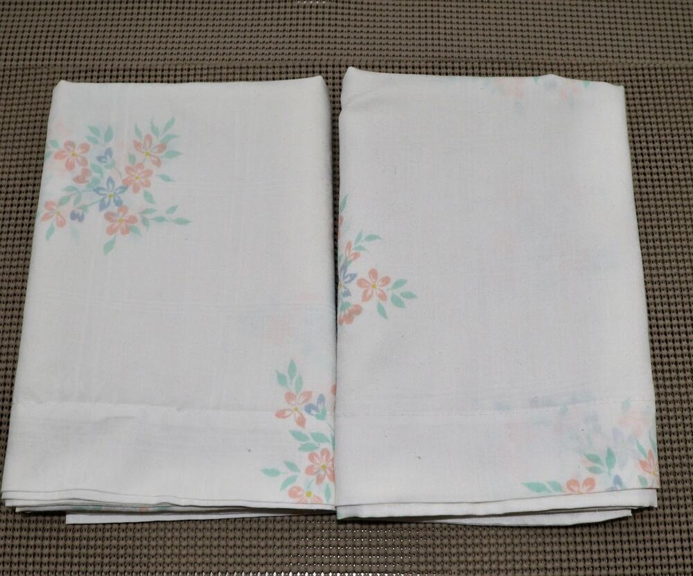 Burlington Floral King Pillowcase Pair White Made in USA Pastel